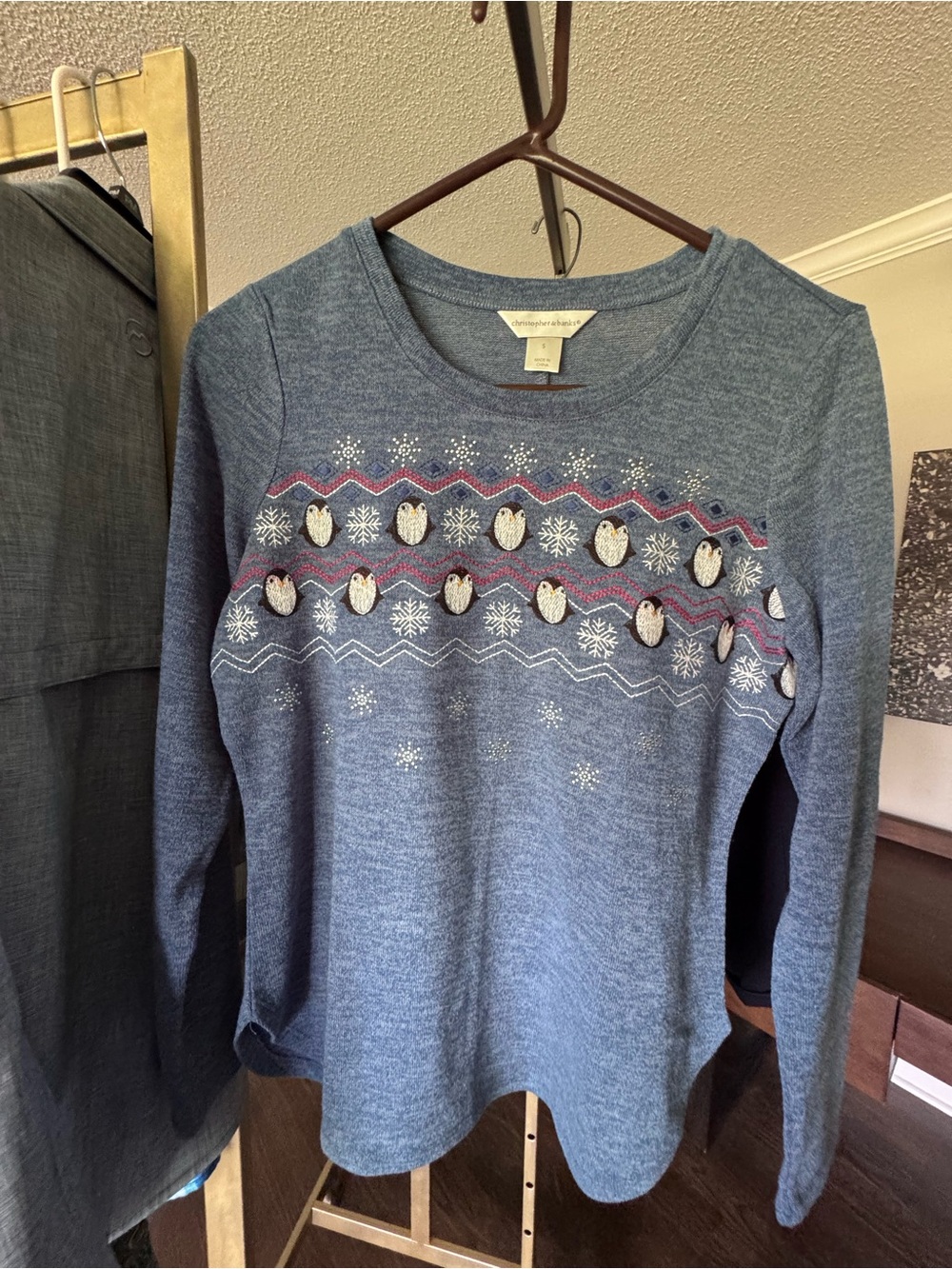 Christopher & Banks Heather Blue Penguin Fair Isle Crewneck Sweater